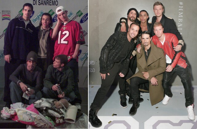 FØR OG NÅ: Mens bildet til venstre er tatt av Backstreet Boys i 1998, er bildet til høyre tatt på lanseringen av Balmain X H&M-kolleksjonen i New York i fjor. F.v: A. J. McLean, Balmains sjefsdesigner Olivier Rousteing, Nick Carter, Brian Littrell, Kevin Richardson og Howie Dorough Foto: NTB Scanpix FØR OG NÅ: Mens bildet til venstre er tatt av Backstreet Boys i 1998, er bildet til høyre tatt på lanseringen av Balmain X H&M-kolleksjonen i New York i fjor. F.v: A. J. McLean, Balmains sjefsdesigner Olivier Rousteing, Nick Carter, Brian Littrell, Kevin Richardson og Howie Dorough Foto: NTB Scanpix